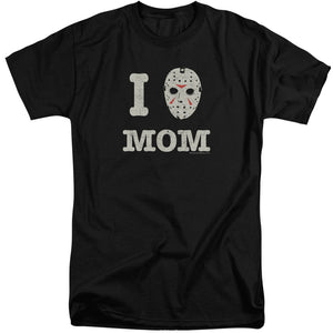 AN OFFCIALLY LICENSED FRIDAY THE 13TH MOMMAS BOY MEN'S TALL FIT T-SHIRT BLACK