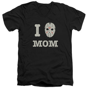 AN OFFCIALLY LICENSED FRIDAY THE 13TH MOMMAS BOY MEN'S V-NECK T-SHIRT BLACK