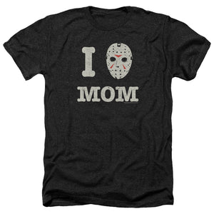 AN OFFCIALLY LICENSED FRIDAY THE 13TH MOMMAS BOY MEN'S HEATHER T-SHIRT CHARCOAL