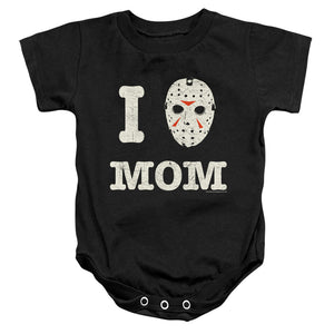 AN OFFCIALLY LICENSED FRIDAY THE 13TH MOMMAS BOY BABY BODYSUIT BLACK