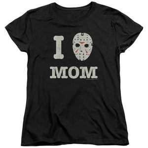 AN OFFCIALLY LICENSED FRIDAY THE 13TH MOMMAS BOY WOMEN'S REGULAR FIT T-SHIRT BLACK