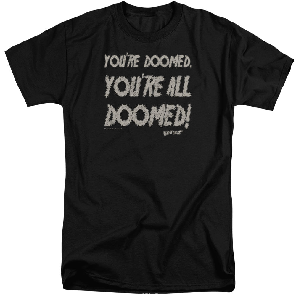 AN OFFCIALLY LICENSED FRIDAY THE 13TH DOOMED MEN'S TALL FIT T-SHIRT BLACK
