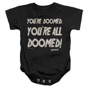 AN OFFCIALLY LICENSED FRIDAY THE 13TH DOOMED BABY BODYSUIT BLACK
