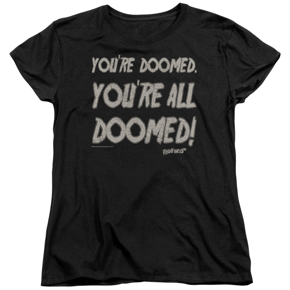 AN OFFCIALLY LICENSED FRIDAY THE 13TH DOOMED WOMEN'S REGULAR FIT T-SHIRT BLACK