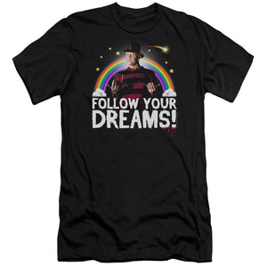 AN OFFCIALLY LICENSED FRIDAY THE 13TH FOLLOW YOUR DREAMS MEN'S PREMIUM SLIM FIT T-SHIRT BLACK