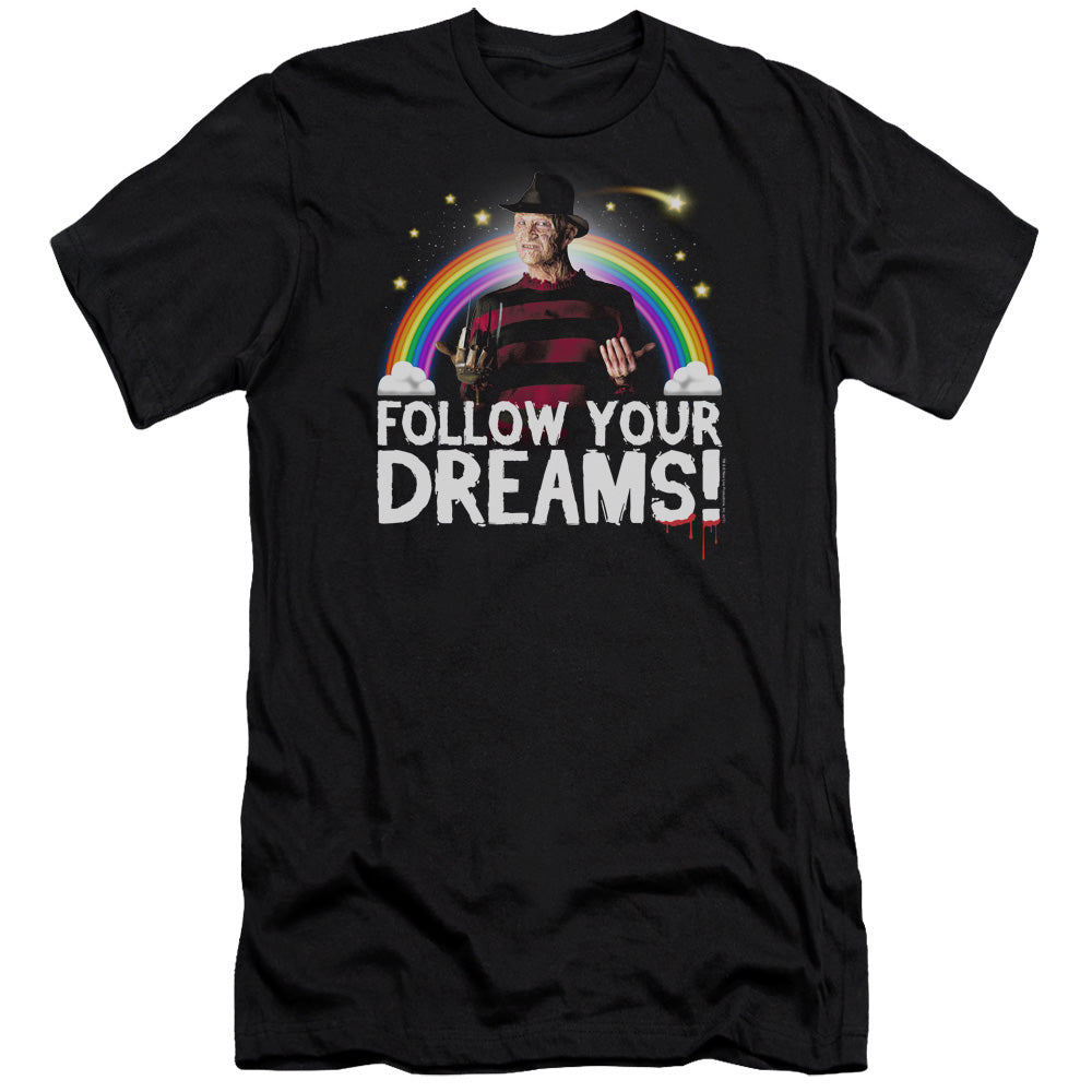AN OFFCIALLY LICENSED FRIDAY THE 13TH FOLLOW YOUR DREAMS MEN'S PREMIUM SLIM FIT T-SHIRT BLACK