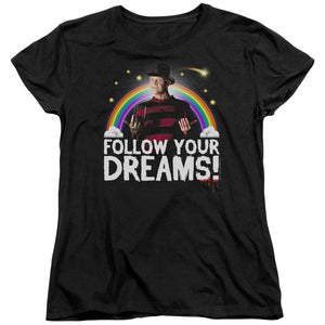 AN OFFCIALLY LICENSED FRIDAY THE 13TH FOLLOW YOUR DREAMS WOMEN'S REGULAR FIT T-SHIRT BLACK
