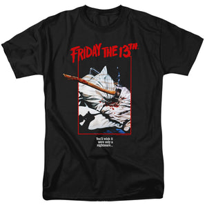 AN OFFCIALLY LICENSED FRIDAY THE 13TH AXE POSTER MEN'S REGULAR FIT T-SHIRT BLACK