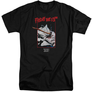 AN OFFCIALLY LICENSED FRIDAY THE 13TH AXE POSTER MEN'S TALL FIT T-SHIRT BLACK