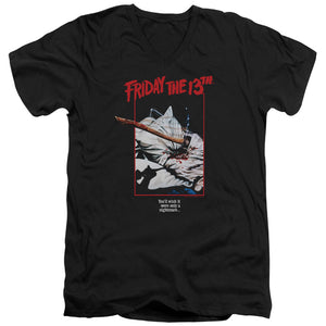 AN OFFCIALLY LICENSED FRIDAY THE 13TH AXE POSTER MEN'S V-NECK T-SHIRT BLACK