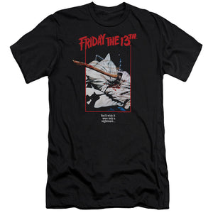 AN OFFCIALLY LICENSED FRIDAY THE 13TH AXE POSTER MEN'S PREMIUM SLIM FIT T-SHIRT BLACK
