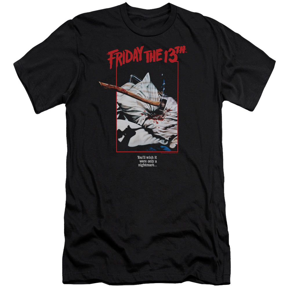 AN OFFCIALLY LICENSED FRIDAY THE 13TH AXE POSTER MEN'S PREMIUM SLIM FIT T-SHIRT BLACK
