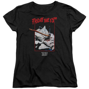 AN OFFCIALLY LICENSED FRIDAY THE 13TH AXE POSTER WOMEN'S REGULAR FIT T-SHIRT BLACK