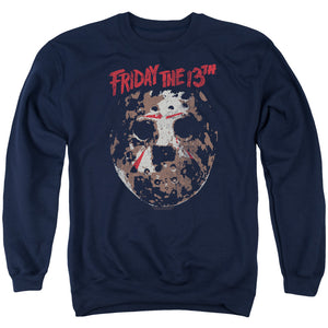 AN OFFCIALLY LICENSED FRIDAY THE 13TH ROUGH MASK ADULT UNISEX CREWNECK SWEATSHIRT NAVY