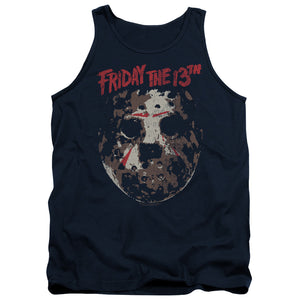AN OFFCIALLY LICENSED FRIDAY THE 13TH ROUGH MASK ADULT UNISEX TANK TOP NAVY