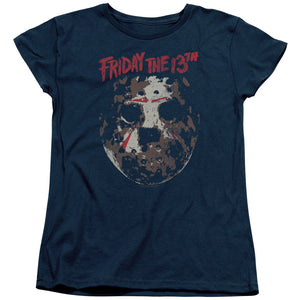 AN OFFCIALLY LICENSED FRIDAY THE 13TH ROUGH MASK WOMEN'S REGULAR FIT T-SHIRT NAVY