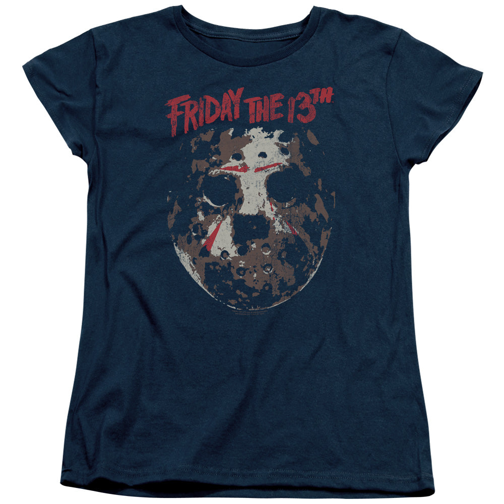 AN OFFCIALLY LICENSED FRIDAY THE 13TH ROUGH MASK WOMEN'S REGULAR FIT T-SHIRT NAVY