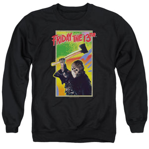 AN OFFCIALLY LICENSED FRIDAY THE 13TH RETRO GAME ADULT UNISEX CREWNECK SWEATSHIRT BLACK