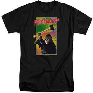 AN OFFCIALLY LICENSED FRIDAY THE 13TH RETRO GAME MEN'S TALL FIT T-SHIRT BLACK