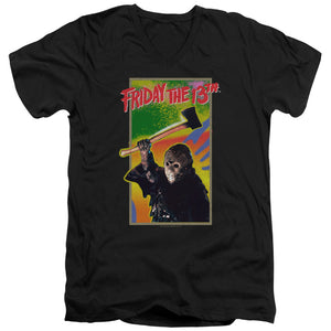 AN OFFCIALLY LICENSED FRIDAY THE 13TH RETRO GAME MEN'S V-NECK T-SHIRT BLACK