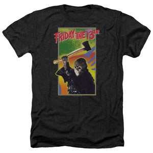 AN OFFCIALLY LICENSED FRIDAY THE 13TH RETRO GAME MEN'S HEATHER T-SHIRT CHARCOAL