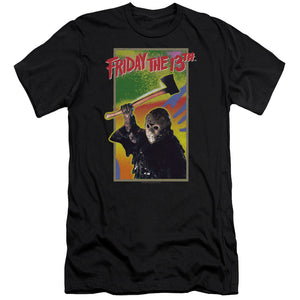 AN OFFCIALLY LICENSED FRIDAY THE 13TH RETRO GAME MEN'S PREMIUM SLIM FIT T-SHIRT BLACK