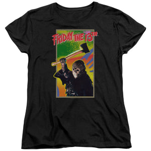 AN OFFCIALLY LICENSED FRIDAY THE 13TH RETRO GAME WOMEN'S REGULAR FIT T-SHIRT BLACK