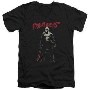AN OFFCIALLY LICENSED FRIDAY THE 13TH CHCHCH AHAHAH MEN'S V-NECK T-SHIRT BLACK