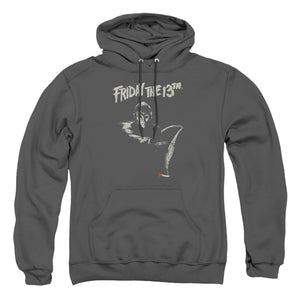 AN OFFCIALLY LICENSED FRIDAY THE 13TH AX ADULT UNISEX PULLOVER HOODIE CHARCOAL