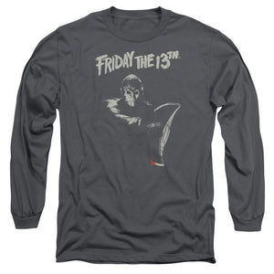 AN OFFCIALLY LICENSED FRIDAY THE 13TH AX MEN'S LONG SLEEVE T-SHIRT CHARCOAL