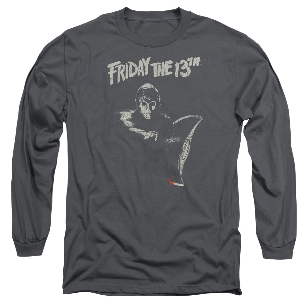 AN OFFCIALLY LICENSED FRIDAY THE 13TH AX MEN'S LONG SLEEVE T-SHIRT CHARCOAL