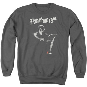 AN OFFCIALLY LICENSED FRIDAY THE 13TH AX ADULT UNISEX CREWNECK SWEATSHIRT CHARCOAL