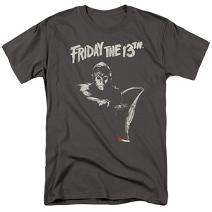 AN OFFCIALLY LICENSED FRIDAY THE 13TH AX MEN'S REGULAR FIT T-SHIRT CHARCOAL