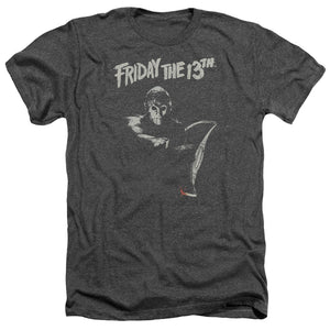 AN OFFCIALLY LICENSED FRIDAY THE 13TH AX MEN'S HEATHER T-SHIRT CHARCOAL