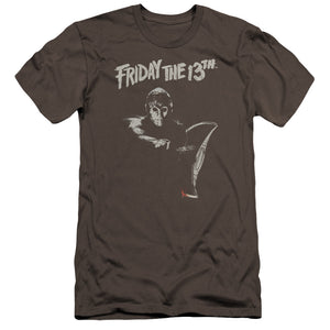 AN OFFCIALLY LICENSED FRIDAY THE 13TH AX MEN'S PREMIUM SLIM FIT T-SHIRT CHARCOAL