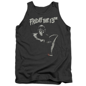 AN OFFCIALLY LICENSED FRIDAY THE 13TH AX ADULT UNISEX TANK TOP CHARCOAL