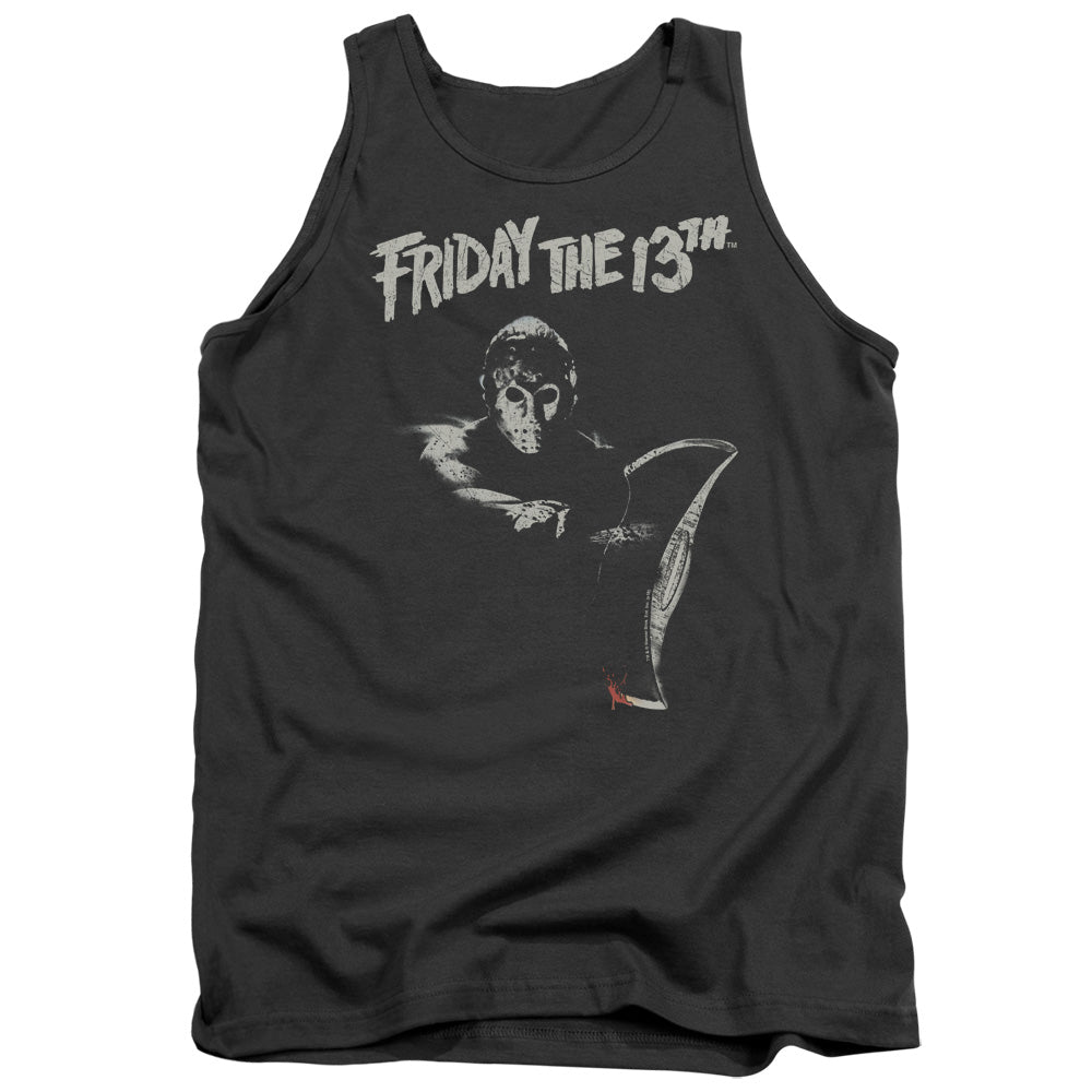 AN OFFCIALLY LICENSED FRIDAY THE 13TH AX ADULT UNISEX TANK TOP CHARCOAL