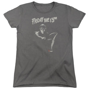 AN OFFCIALLY LICENSED FRIDAY THE 13TH AX WOMEN'S REGULAR FIT T-SHIRT CHARCOAL