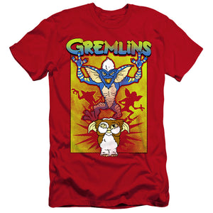 AN OFFCIALLY LICENSED GREMLINS BE AFRAID MEN'S PREMIUM SLIM FIT T-SHIRT RED