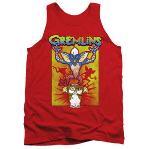 AN OFFCIALLY LICENSED GREMLINS BE AFRAID ADULT UNISEX TANK TOP RED