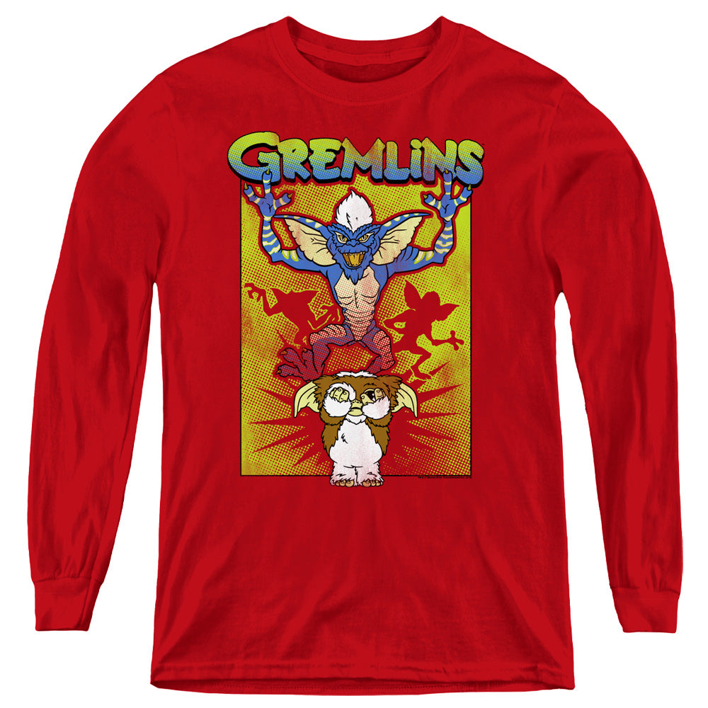 AN OFFCIALLY LICENSED GREMLINS BE AFRAID YOUTH LONG SLEEVE T-SHIRT RED