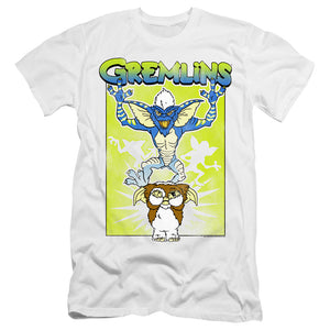 AN OFFCIALLY LICENSED GREMLINS BE AFRAID MEN'S PREMIUM SLIM FIT T-SHIRT WHITE