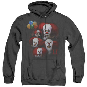 AN OFFCIALLY LICENSED IT 1990 MANY FACES OF PENNYWISE ADULT UNISEX HEATHER PULLOVER HOODIE BLACK