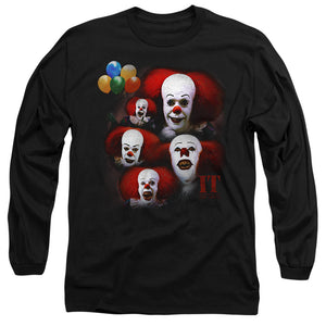 AN OFFCIALLY LICENSED IT 1990 MANY FACES OF PENNYWISE MEN'S LONG SLEEVE T-SHIRT BLACK