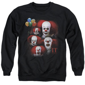 AN OFFCIALLY LICENSED IT 1990 MANY FACES OF PENNYWISE ADULT UNISEX CREWNECK SWEATSHIRT BLACK