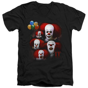 AN OFFCIALLY LICENSED IT 1990 MANY FACES OF PENNYWISE MEN'S V-NECK T-SHIRT BLACK