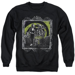 AN OFFCIALLY LICENSED BEETLEJUICE HERE LIES ADULT UNISEX CREWNECK SWEATSHIRT BLACK