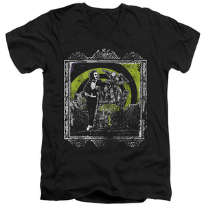 AN OFFCIALLY LICENSED BEETLEJUICE HERE LIES MEN'S V-NECK T-SHIRT BLACK