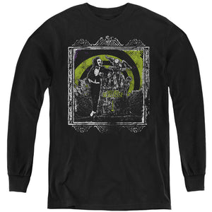AN OFFCIALLY LICENSED BEETLEJUICE HERE LIES YOUTH LONG SLEEVE T-SHIRT BLACK