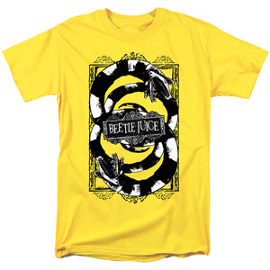 AN OFFCIALLY LICENSED BEETLEJUICE WE GOT WORMS MEN'S REGULAR FIT T-SHIRT YELLOW